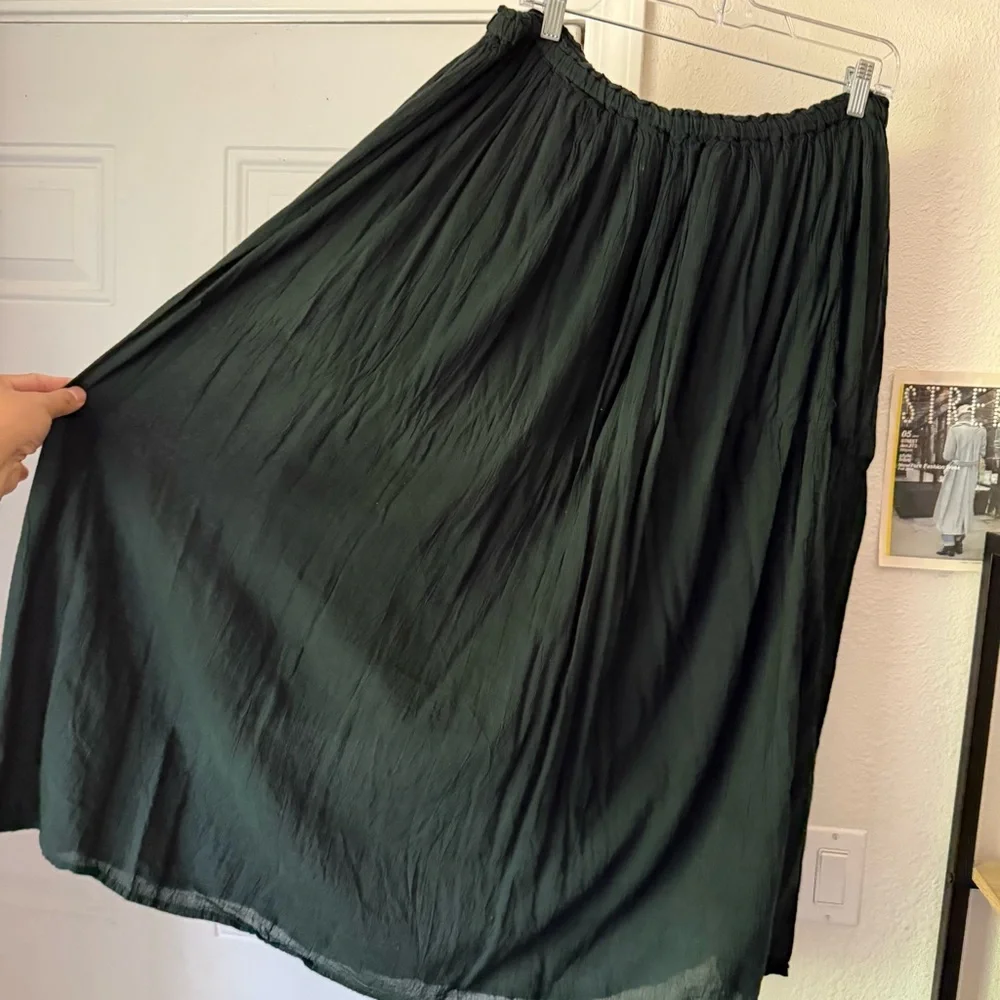 TOKYO DENIM BANK black‎ cotton gauze sheer lined elastic waist midi skirt